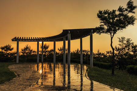 Viewing platform after rainの写真素材