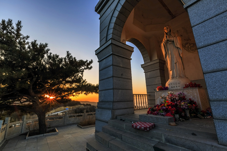 The church under sunsetの写真素材