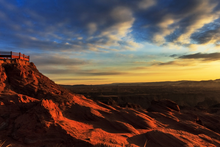 Longzhou township of Danxia landform at morningの写真素材