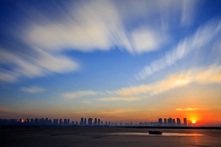 The sunrise of Jinyang Lakeの写真素材