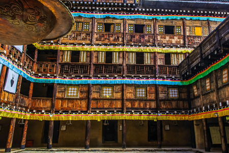 Exterior view of a temple in Zhuo Chi Tusi Villageのeditorial素材