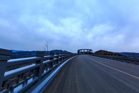 Red Bridge at Tianlong Mountain Highwayの写真素材