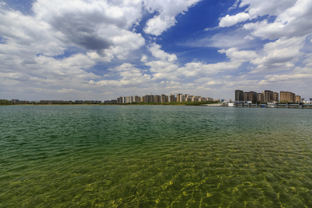 Scenery of Jinyang Lake Park, Taiyuan, Shanxi, Chinaの写真素材