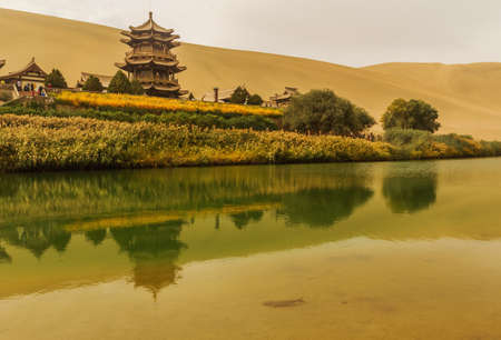 Scenery of Yueyaquan Scenic Area in Dunhuang City, Gansu Province, Chinaのeditorial素材