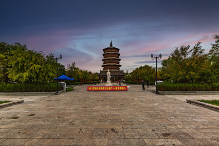 Scenery of Sakyamuni Pagoda in Fogong Temple, Yingxian County, Shanxi, Chinaのeditorial素材
