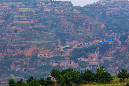 Mountain scenery of Dongbaozhai Village, Zhukeng Township, Pingyaoの写真素材