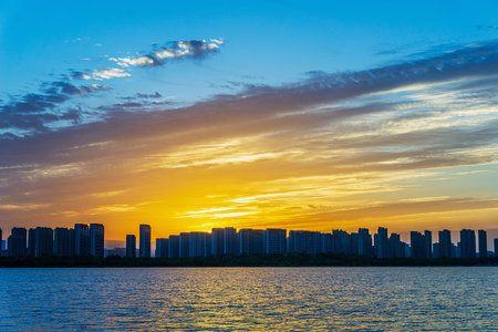 Sunset in the city of Guangzhou, Guangdong, Chinaの写真素材