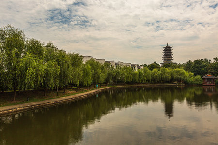 Scenery on the River with Ink Painting in Qiukou Town, Wuyuan County, Jiangxi Province, Chinaの写真素材
