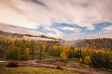 Scenery of Baihaba in Kanas Scenic Area, Altay, Xinjiang, Chinaの写真素材