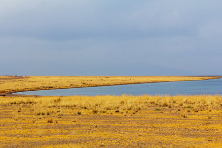 Landscape view of the Salt Lake in the desert of Kazakhstan.の写真素材