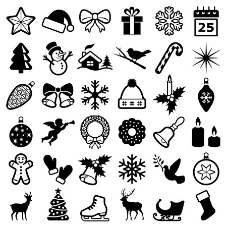 Christmas and winter icon collection - vector silhouette illustrationのイラスト素材