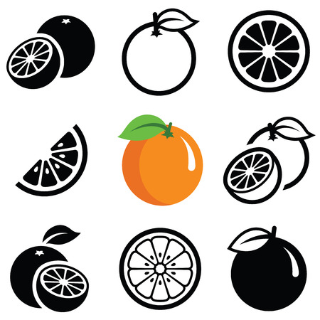 Orange fruit icon collection - outline and silhouette illustrationのイラスト素材
