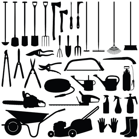 Gardening tool collection - vector silhouetteのイラスト素材