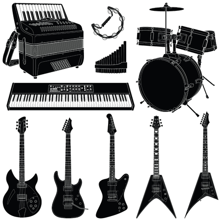 Music instruments collection - vector silhouette illustrationのイラスト素材