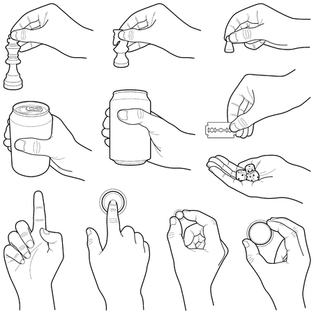 Hands with objects objects collection - vector illustrationのイラスト素材