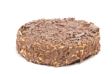 Chocolate cream cake on whiteの写真素材