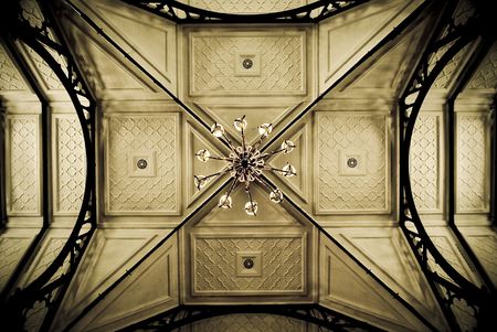Ceiling of an old church, showing symmetric details. Sepia tonesのeditorial素材