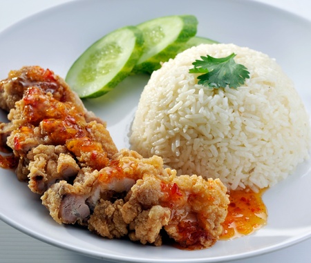chicken rice  Asian style hainan chicken rice closeupの写真素材