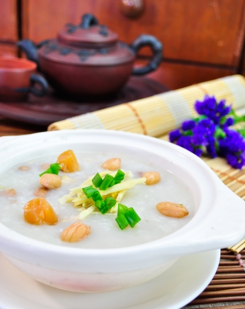 Porridge, Rice Porridge (congee) served in claypotの写真素材
