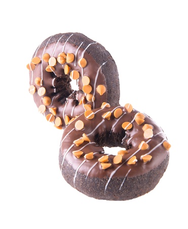 chocolate donuts on white backgroundの写真素材