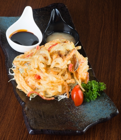 japanese cuisine tempura and Deep fried mix vegetable on backgroundの写真素材