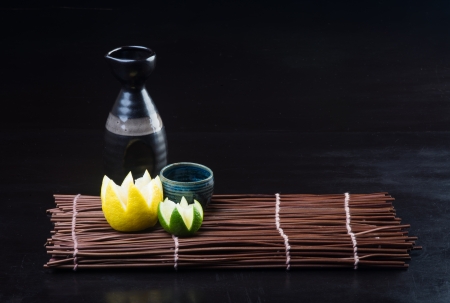 japanese sake on backgroundの写真素材