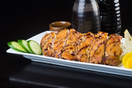 japanese cuisine fried chicken on the backgroundの写真素材