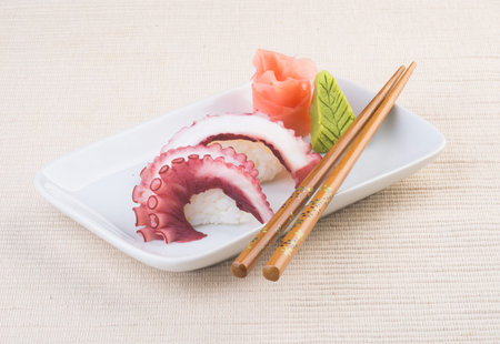 japanese cuisine. sushi octopus on backgroundの写真素材
