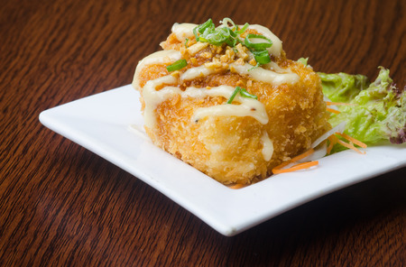 japanese cuisine. fried tofu on backgroundの写真素材