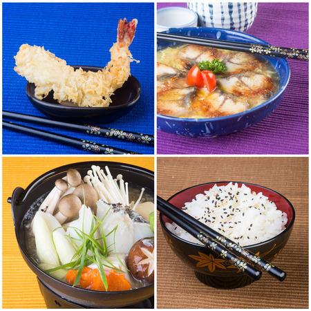 japanese food collage on the background.の写真素材