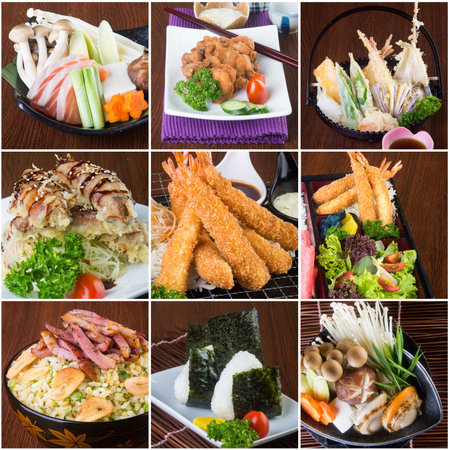 japanese food collage on the background.の写真素材