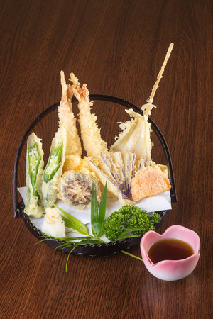 japanese cuisine. tempura. Deep fried mix vegetable on backgroundの写真素材