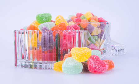 candies. jelly candies in glass bowl on a background.の写真素材