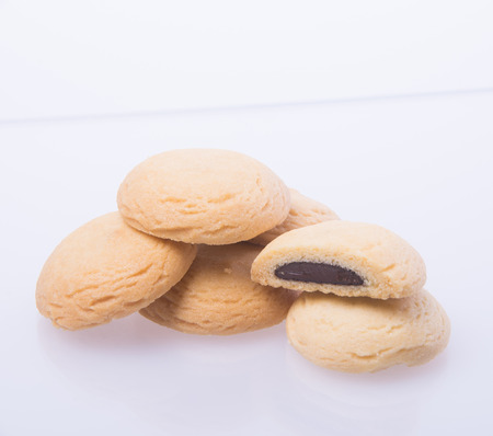 cookies or butter cookies white chocolate on backgroundの写真素材
