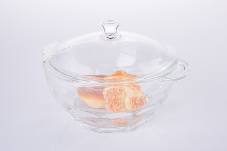glass bowl with food on the backgroundの写真素材