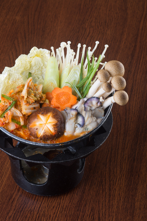 japanese cuisine. hot pot on backgroundの写真素材