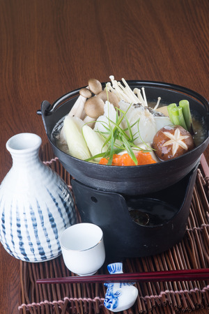 japanese cuisine. hot pot on backgroundの写真素材