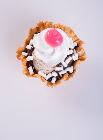 ice cream scoop or chocolate ice cream sundaeの写真素材