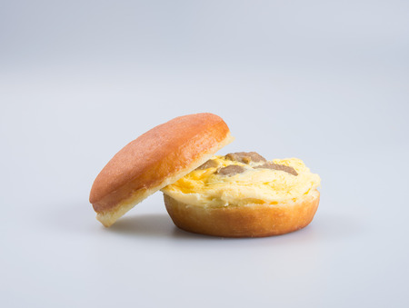 burger or egg burger on a backgroundの写真素材