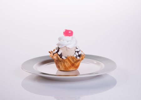 ice cream scoop or chocolate ice cream sundaeの写真素材