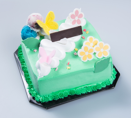 cake or birthday cake on a backgroundの写真素材