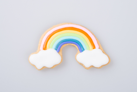 Cake decoration "rainbow" on a grey backgroundの写真素材