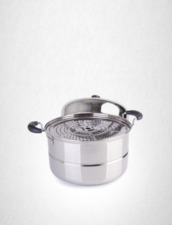 steamer pan or stainless steel steamer on backgroundの写真素材