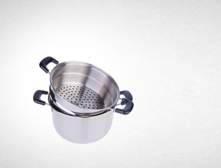 steamer pan or stainless steel steamer on backgroundの写真素材