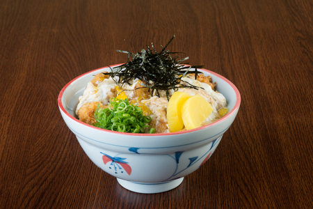 japanese cuisine. fried chicken rice on backgroundの写真素材