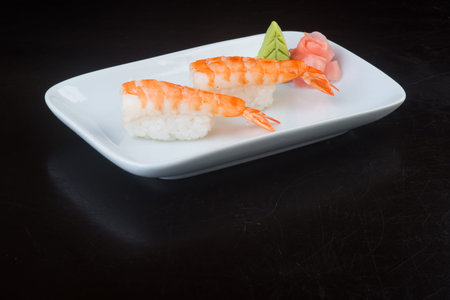 japanese cuisine. sushi shrimp on backgroundの写真素材