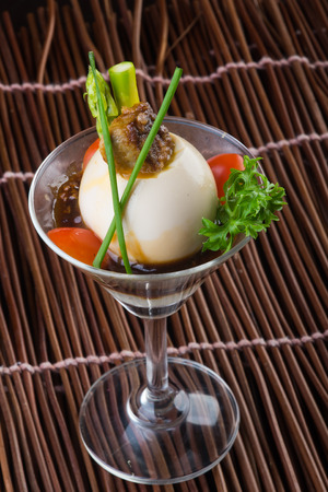 japanese cuisine. japanese boiled egg on backgroundの写真素材