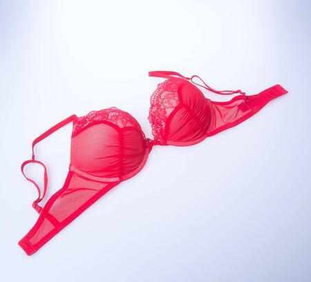bra or red colour bra on white backgroundの写真素材