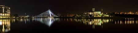 A night panoramic photo of a bridgeの写真素材