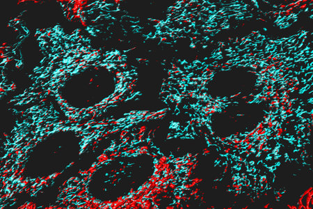 Mitochondria in HeLa cervical cancer cells.の写真素材